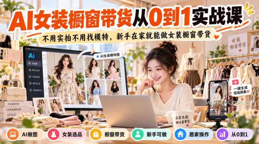 AI女装橱窗带货从0到1实战课，不用实拍不用找模特，新手在家就能做女装橱窗带货-小红泡