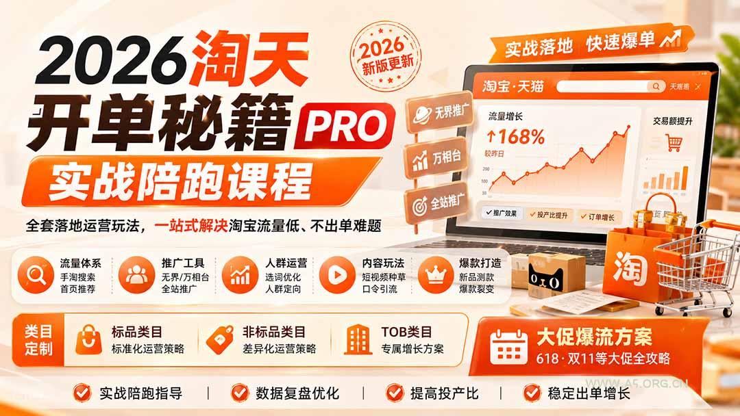 2026淘天开单秘籍PRO实战陪跑课程-更新1012:全套落地运营玩法,一站式解决淘宝流量低、不出单难题-小红泡