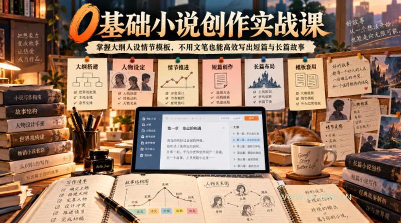 0基础小说创作实战课｜掌握大纲人设情节模板，不用文笔也能高效写出短篇与长篇故事-小红泡