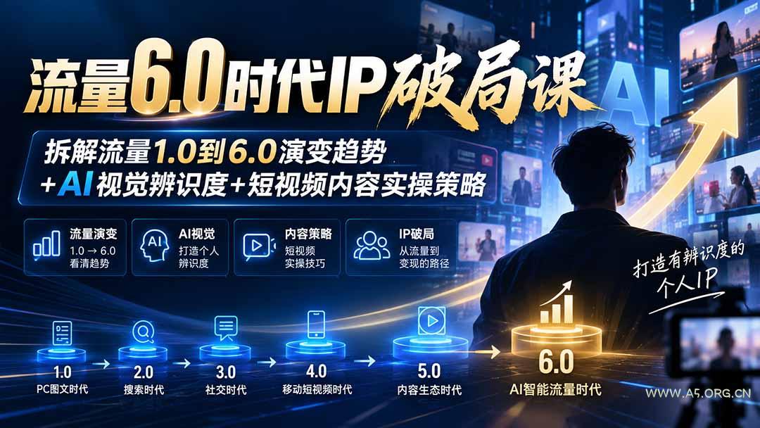 流量6.0时代IP破局课-更新:拆解流量1.0到6.0演变趋势+AI视觉辨识度+短视频内容实操策略-小红泡