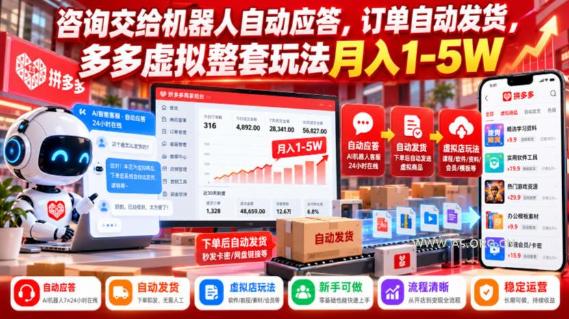 咨询交给机器人自动应答，订单自动发货，多多虚拟整套玩法月入1-5W【揭秘】-小红泡