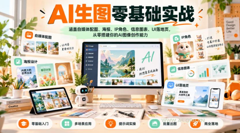AI生图零基础实战，涵盖自媒体配图、海报、IP角色、信息图表、UI落地页，从零搭建你的AI图像创作能力-小红泡