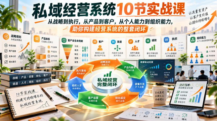 私域经营系统10节实战课,从战略到执行,从产品到客户,从个人能力到组织能力,助你构建经营系统的整套闭环-小红泡