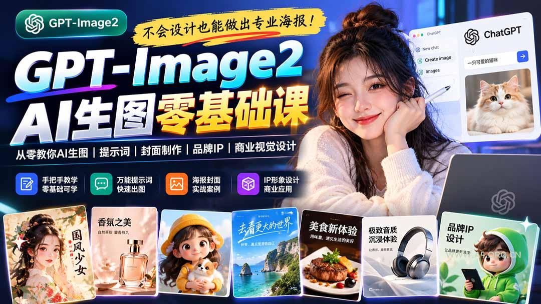 不会设计也能做出专业海报！GPT-Image2从零教你AI生图、提示词、封面制作、品牌IP与商业视觉设计-小红泡