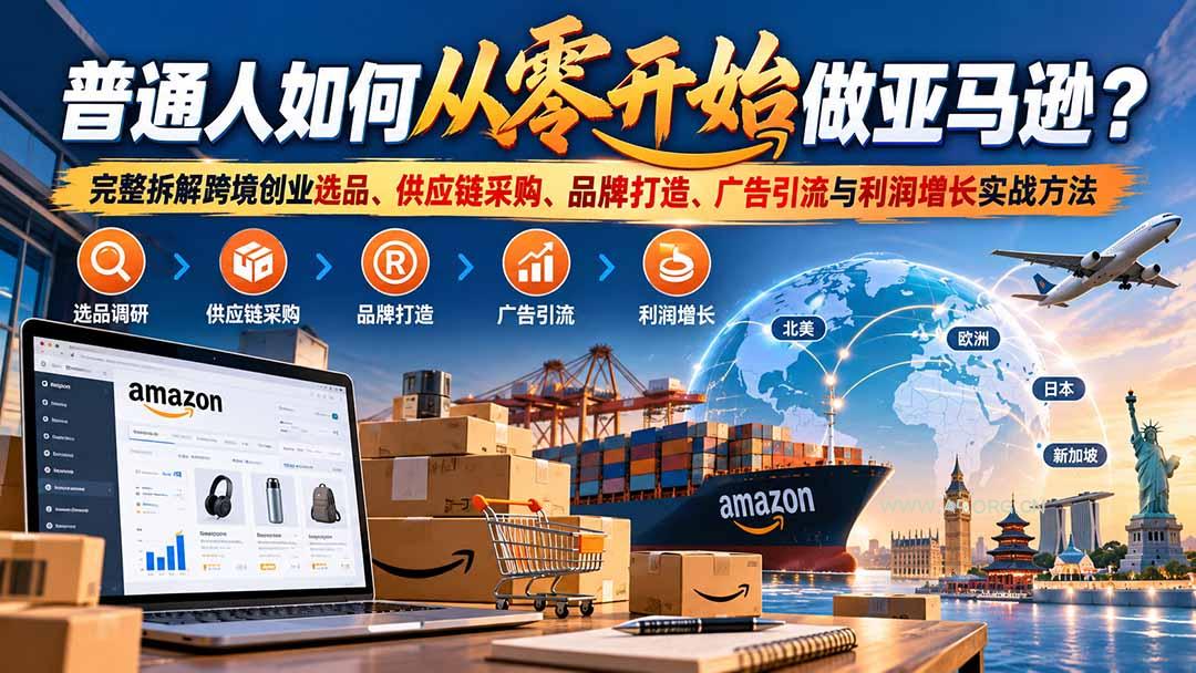 普通人如何从零开始做亚马逊？完整拆解跨境创业选品、供应链采购、品牌打造、广告引流与利润增长实战方法-小红泡