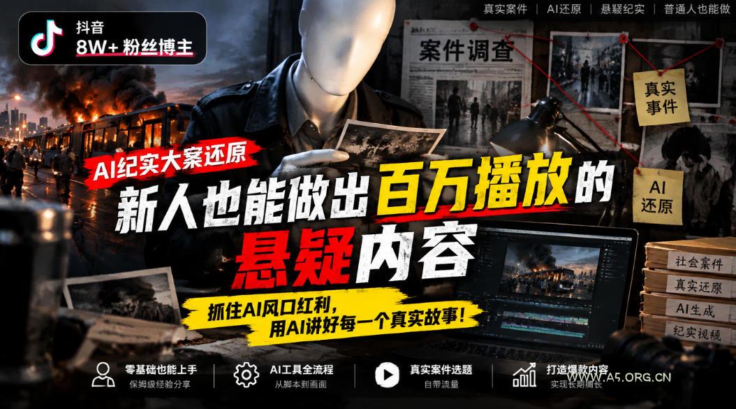 抖音8W粉丝博主的AI纪实大案还原教学，新人也能做出百W播放的悬疑内容，抓住AI风口红利，用AI讲好每一个真实故事(更新1014)-小红泡