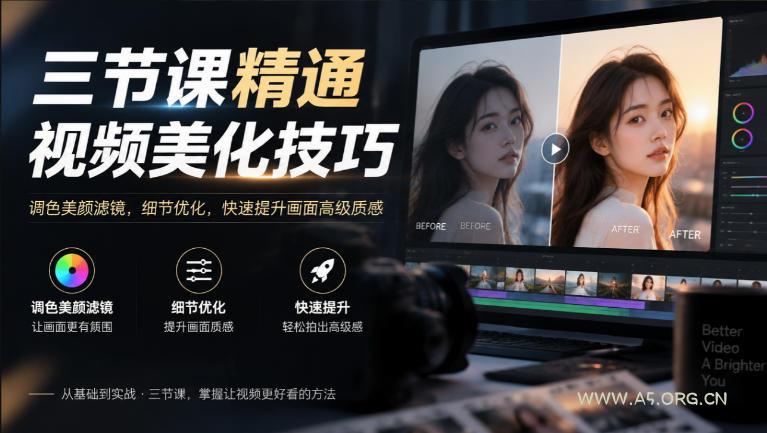 三节课精通视频美化技巧｜调色美颜滤镜，细节优化，快速提升画面高级质感-小红泡