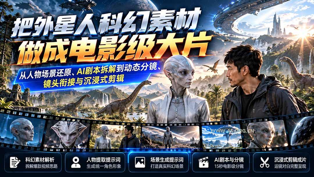 把外星人科幻素材做成电影级大片:从人物场景还原、AI剧本拆解到动态分镜、镜头衔接与沉浸式剪辑-小红泡