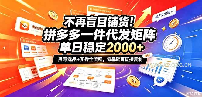 不再盲目铺货！拼多多一件代发矩阵落地攻略，提供优质货源店铺运营全流程，零基础可直接复制-小红泡