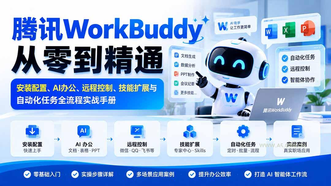 腾讯WorkBuddy从零到精通：安装配置、AI办公、远程控制、技能扩展与自动化任务全流程实战手册-小红泡