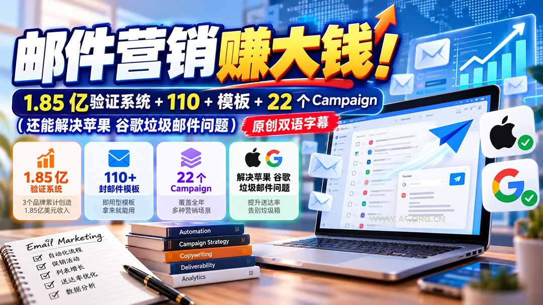 邮件营销赚大钱！1.85亿验证系统+110+模板+22个Campaign(还能解决苹果 谷歌垃圾邮件问题-小红泡