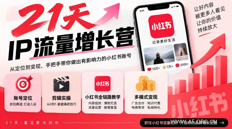 21天IP流量增长营,小红书全链路教学,账号定位剪辑实操,多模式变现系统课-小红泡