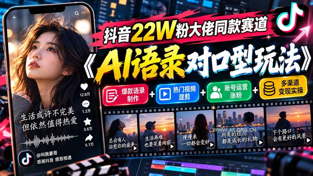抖音22W粉大佬同款赛道《AI语录对口型玩法》：爆款语录制作+热门视频混剪+账号运营涨粉+多渠道变现实操-小红泡