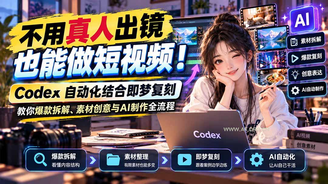 不用真人出镜也能做短视频！Codex自动化结合即梦复刻，教你爆款拆解、素材创意与AI制作全流程-小红泡