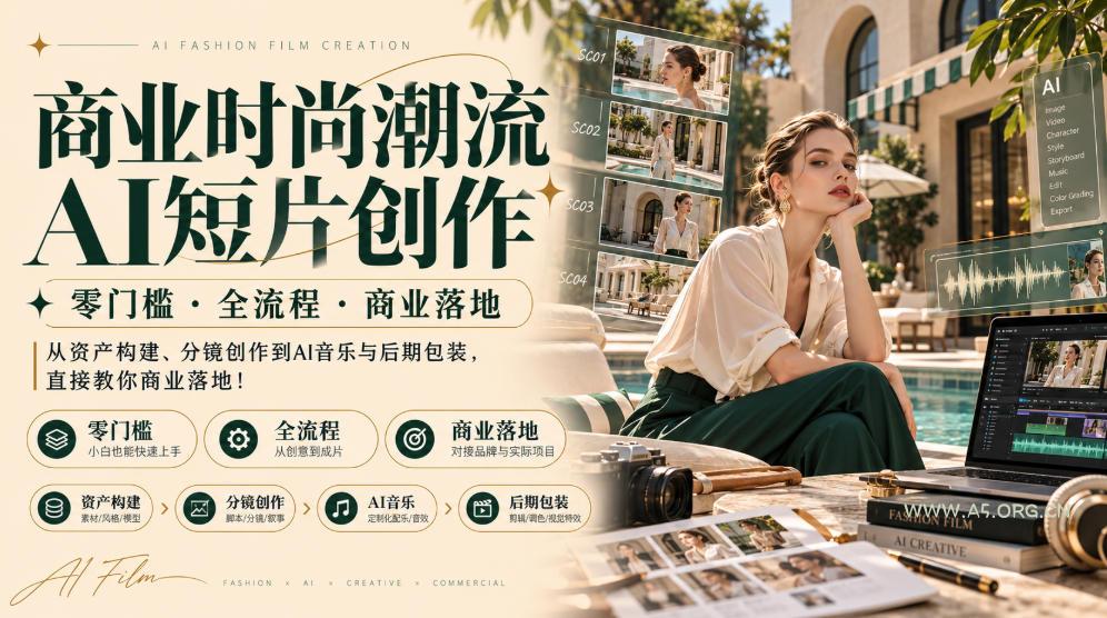 商业时尚潮流AI短片创作|零门槛・全流程・商业落地,从资产构建、分镜创作到AI音乐与后期包装,直接教你商业落地!-小红泡