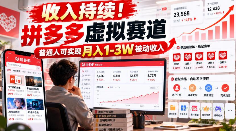 收入持续！拼多多虚拟赛道，普通人可实现月入1-3 W被动收入【揭秘】-小红泡