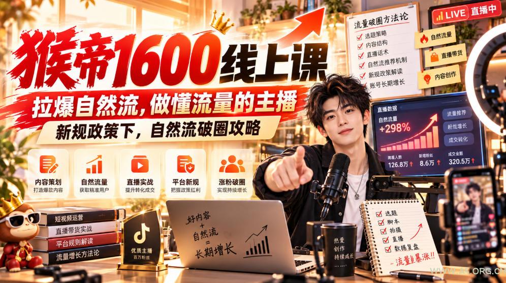猴帝1600线上课，拉爆自然流，做懂流量的主播，新规政策下，自然流破圈攻略【更新261017】-小红泡