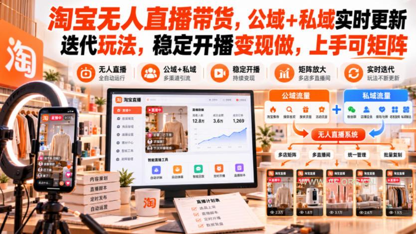 淘宝无人直播带货，公域+私域实时更新迭代玩法，稳定开播变现做，上手可矩阵【揭秘】-小红泡