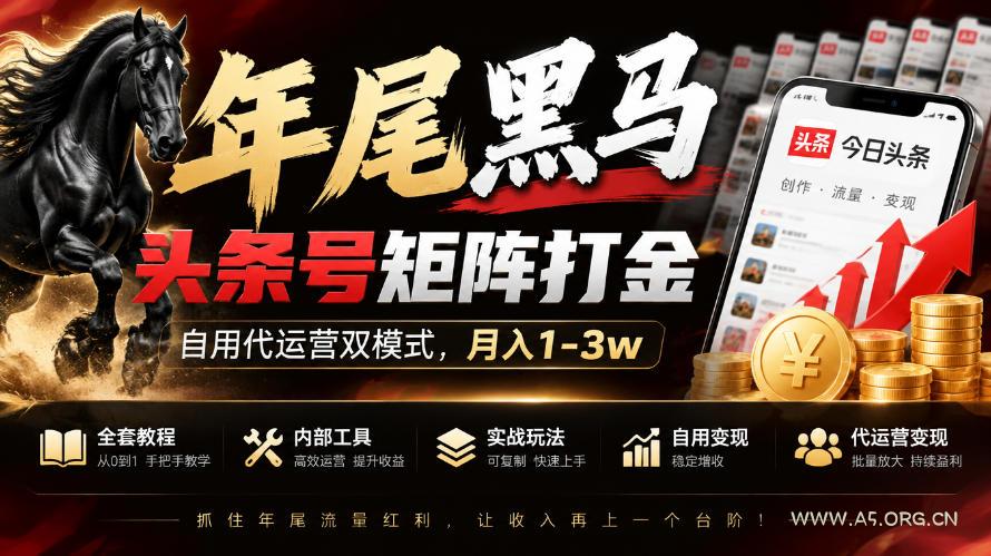 【年尾黑马】头条号矩阵打金，自用代运营双模式，月入1-3w，附全套教程及内部工具【揭秘】-小红泡