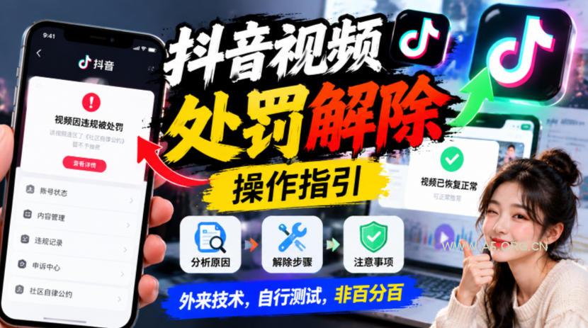 抖音视频处罚解除操作指引，外来技术，自行测试，非百分百-小红泡
