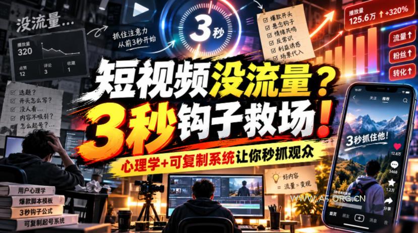 【无水印】短视频没流量?3秒钩子救场!心理学+可复制系统让你秒抓观众【原创双语字幕】-小红泡