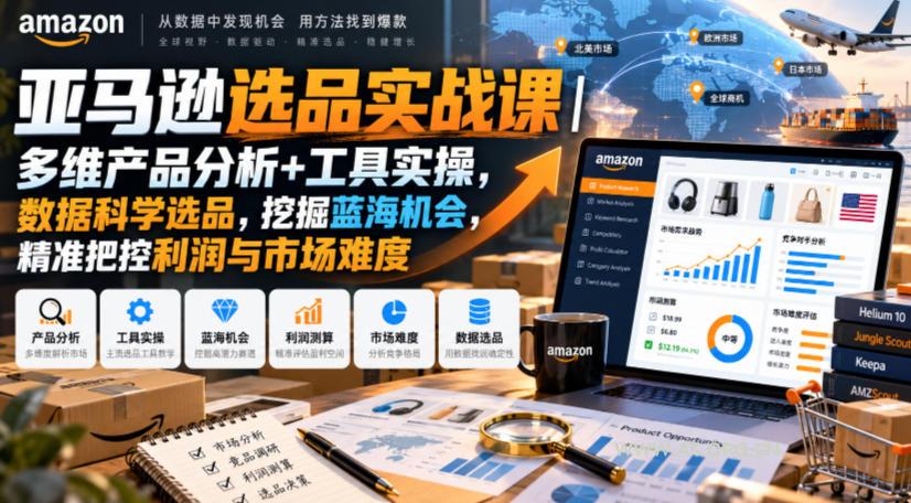亚马逊选品实战课|多维产品分析+工具实操,数据科学选品,挖掘蓝海机会,精准把控利润与市场难度-小红泡