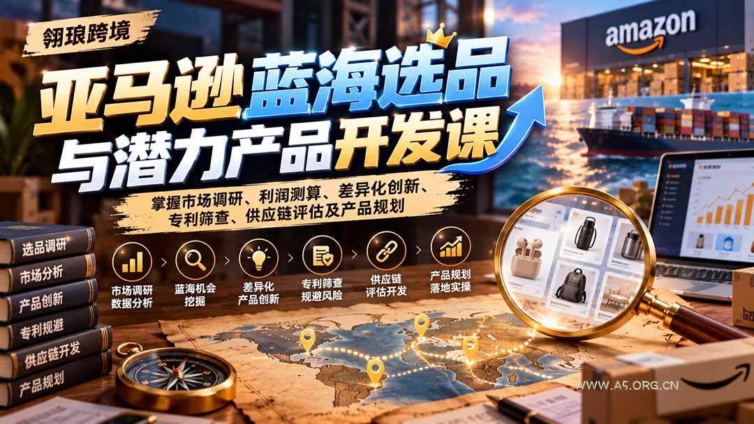 亚马逊蓝海选品与潜力产品开发课：掌握市场调研、利润测算、差异化创新、专利筛查、供应链评估及产品规划-小红泡