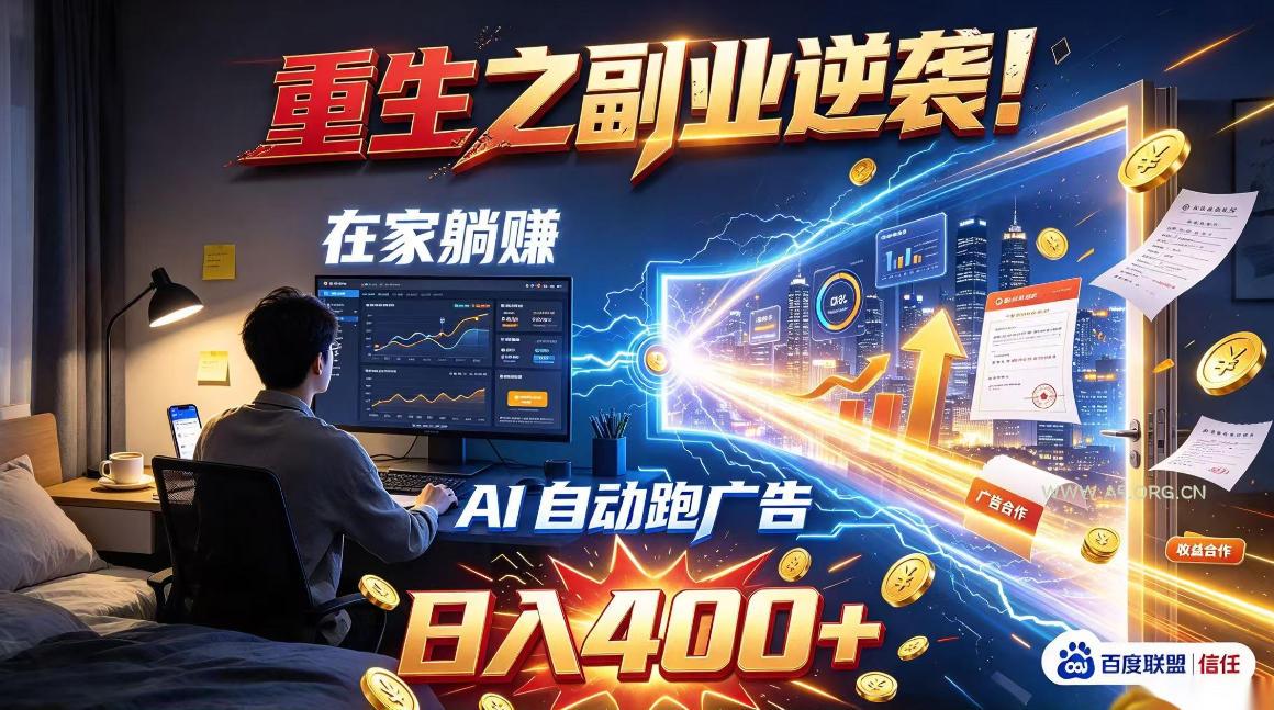 重生之副业逆袭！在家躺赚AI自动跑广告日入400+，无需人工操作【揭秘】-小红泡
