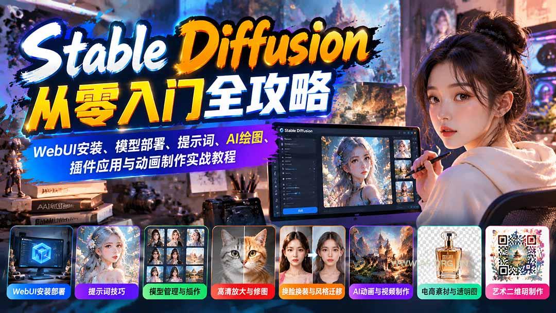 Stable Diffusion从零入门全攻略：WebUI安装、模型部署、提示词、AI绘图、插件应用与动画制作实战教程-小红泡