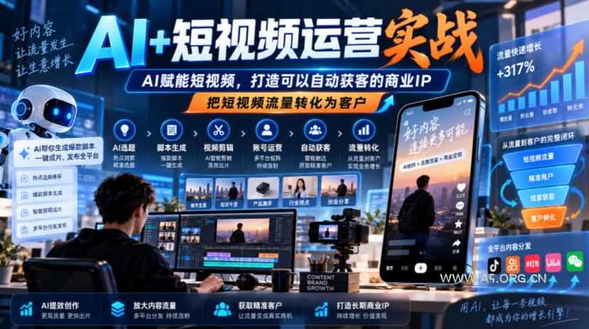AI+短视频运营实战，AI赋能短视频，打造可以自动获客的商业IP，把短视频流量转化为客户-小红泡