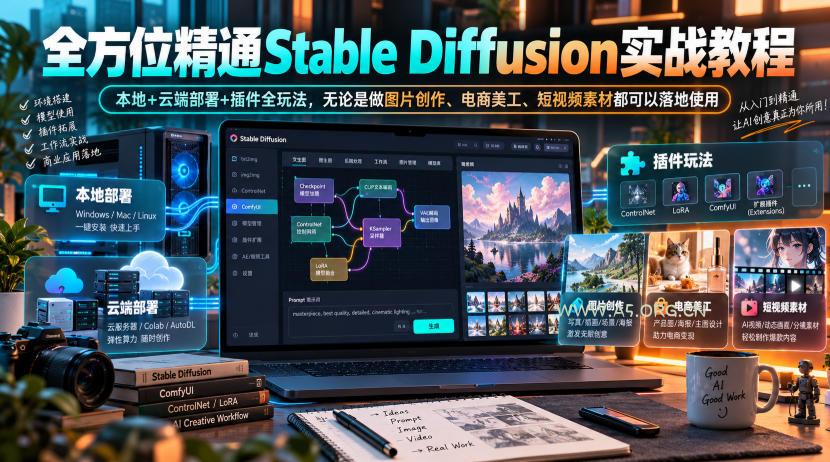 全方位精通Stable Diffusion实战教程｜本地+云端部署+插件全玩法，无论是做图片创作、电商美工、短视频素材都可以落地使用-小红泡