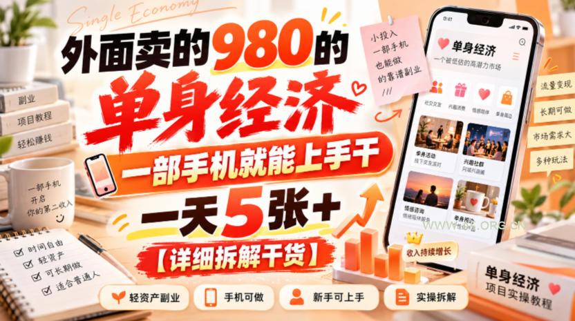 外面卖的980的单身经济，一部手机就能上手干，一天5张+【详细拆解干货】-小红泡