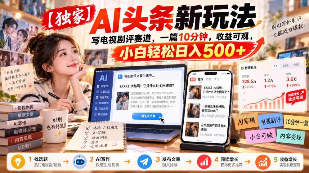 【独家】AI头条新玩法，写电视剧评赛道，一篇10分钟，收益可观，小白轻松日入500+-小红泡
