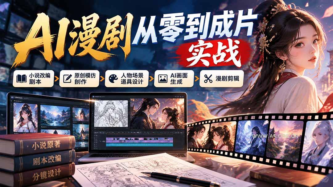 AI漫剧从零到成片实战:小说改编剧本、原创模仿创作、人物场景道具设计、AI画面生成与漫剧剪辑-小红泡