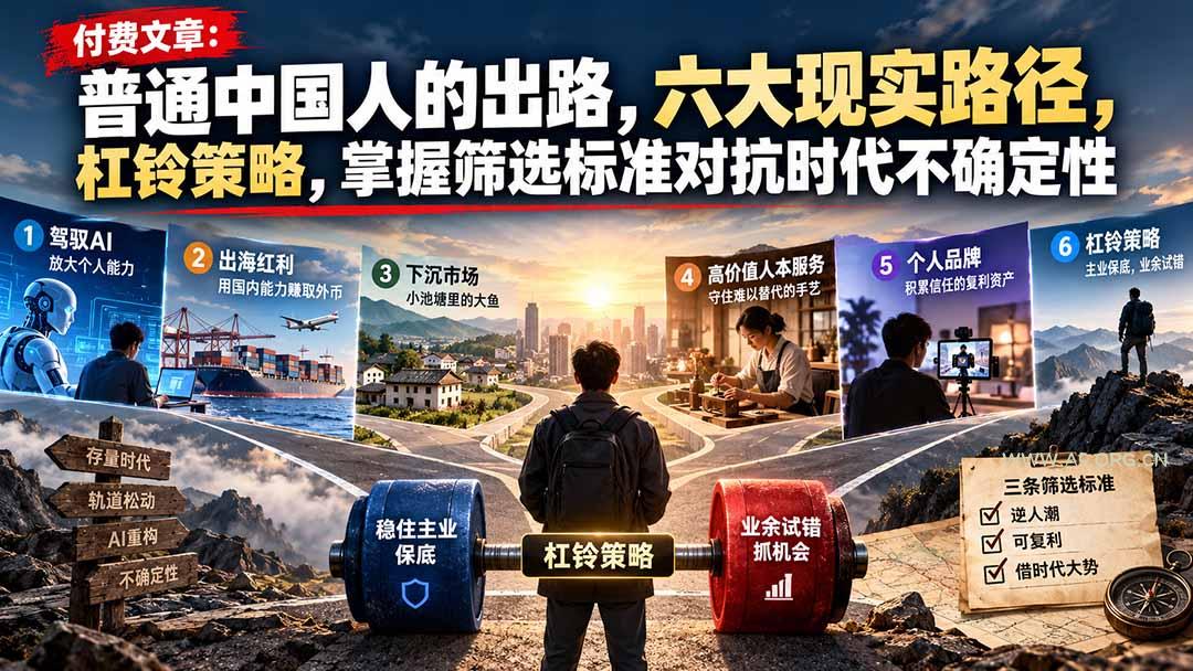 付费文章：普通中国人的出路，六大现实路径，杠铃策略，掌握筛选标准对抗时代不确定性-小红泡