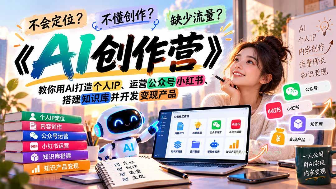 不会定位、不懂创作、缺少流量?《AI创作营》教你用AI打造个人IP、运营公众号小红书、搭建知识库并开发变现产品-小红泡