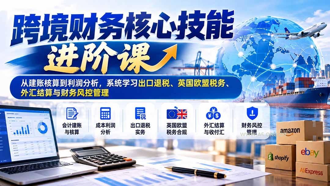 跨境财务核心技能进阶课：从建账核算到利润分析，系统学习出口退税、英国欧盟税务、外汇结算与财务风控管理-小红泡