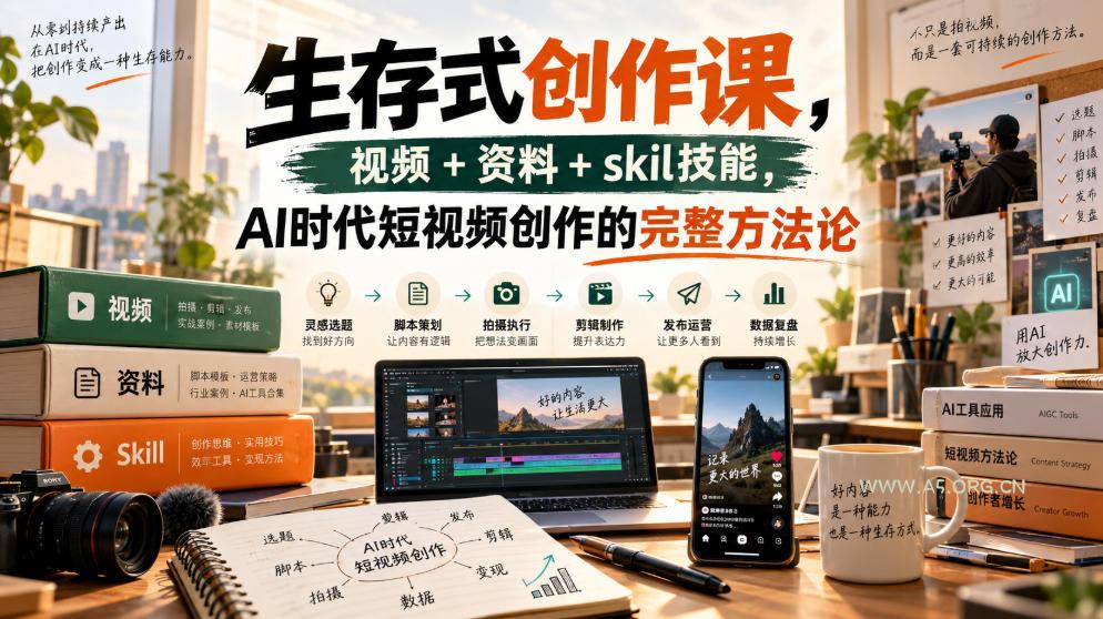 生存式创作课,视频+资料+skil技能,ai时代短视频创作的完整方法论-小红泡