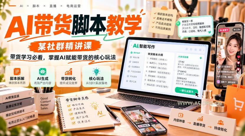 AI带货脚本教学，某社群精讲课，带货学习必看，掌握AI赋能带货的核心玩法-小红泡