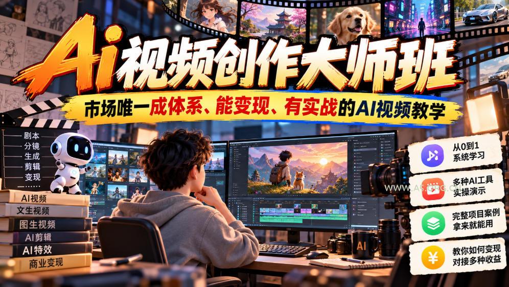 Ai视频创作大师班，市场唯一成体系、能变现、有实战的AI视频教学(更新2026)-小红泡
