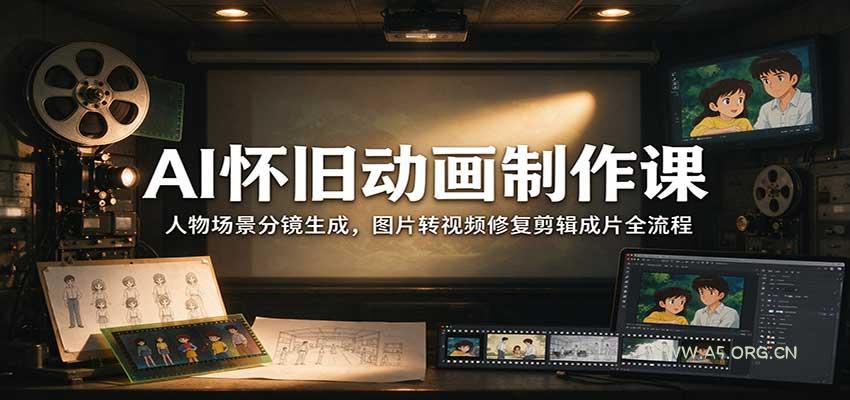 AI怀旧动画制作课：人物场景分镜生成，图片转视频修复剪辑成片全流程-小红泡