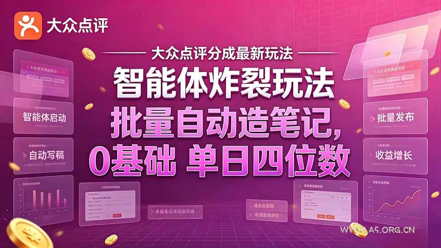 大众点评分成最新智能体炸裂玩法!批量自动造笔记,0基础干到单日四位数-小红泡