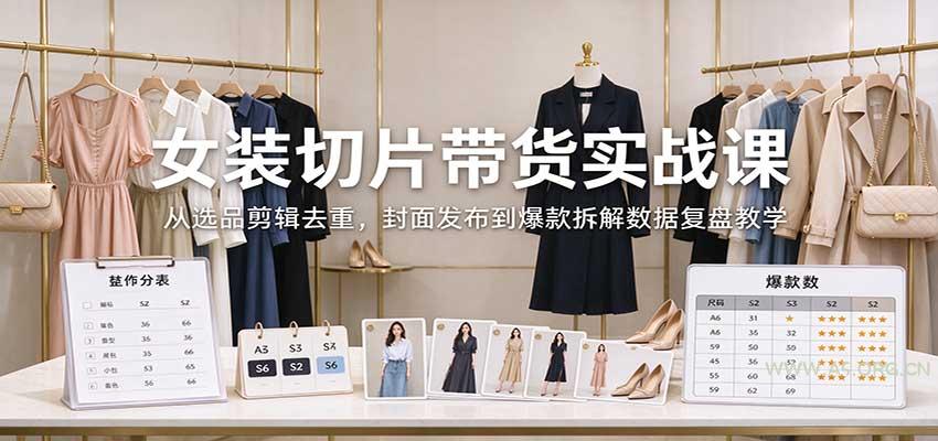 女装切片带货实战课：从选品剪辑去重，封面发布到爆款拆解数据复盘教学-小红泡
