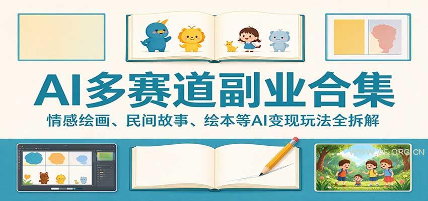 AI多赛道副业合集：情感绘画、民间故事、绘本等AI变现玩法全拆解-小红泡