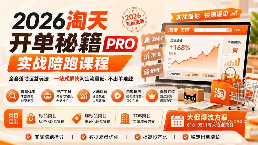 2026淘天开单秘籍PRO实战陪跑课程-更新1023：全套落地运营玩法，一站式解决淘宝流量低、不出单难题-小红泡