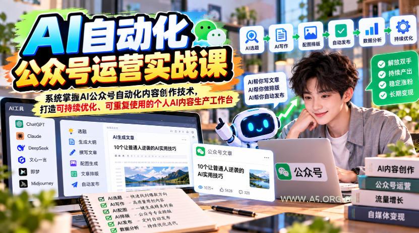 AI自动化公众号运营实战课，系统掌握AI公众号自动化内容创作技术，打造可持续优化、可重复使用的个人AI内容生产工作台-小红泡