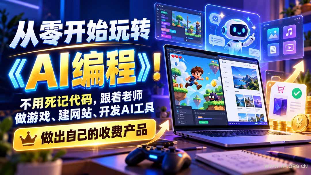 从零开始玩转《AI编程》！不用死记代码，跟着老师做游戏、建网站、开发AI工具，最后完成自己的收费产品-小红泡