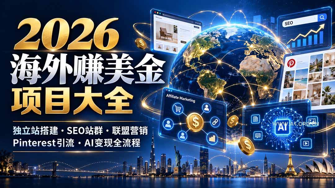 2026海外赚美金项目大全:独立站搭建、SEO站群、联盟营销、Pinterest引流与AI变现全流程-小红泡