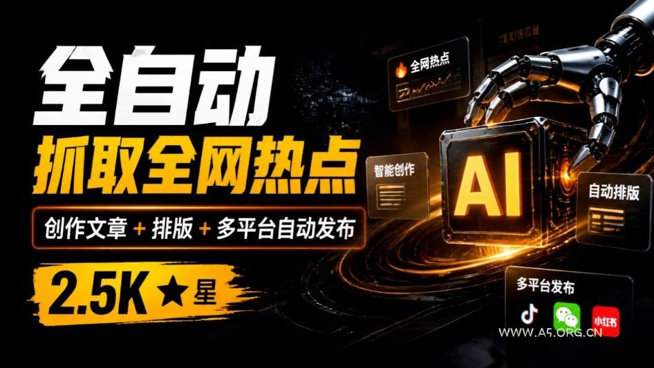 全自动抓取全网热点，创作文章并排版，并多平台自动发布！2.5k stars热点写作工具万稿汇AIMedia-小红泡
