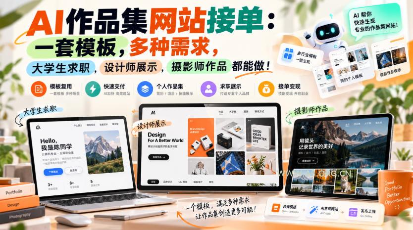 AI作品集网站接单:一套模板,多种需求,大学生求职、设计师展示、摄影师作品都能做!-小红泡